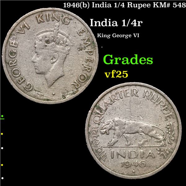1946(b) India 1/4 Rupee KM# 548 Grades vf+