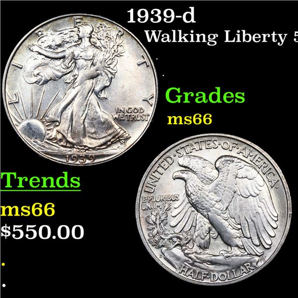 1939-d Walking Liberty Half Dollar 50c Grades GEM+ Unc