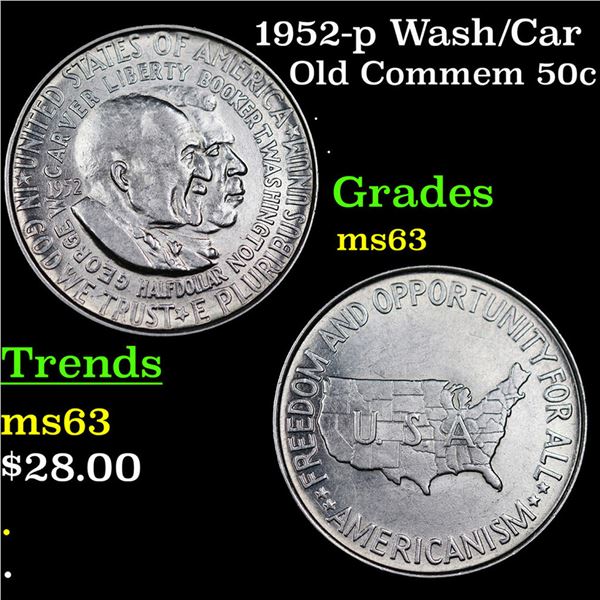 1952-p Wash/Car Old Commem Half Dollar 50c Grades Select Unc
