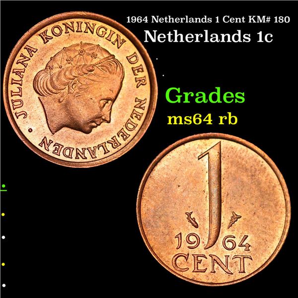 1964 Netherlands 1 Cent KM# 180 Grades Choice Unc RB