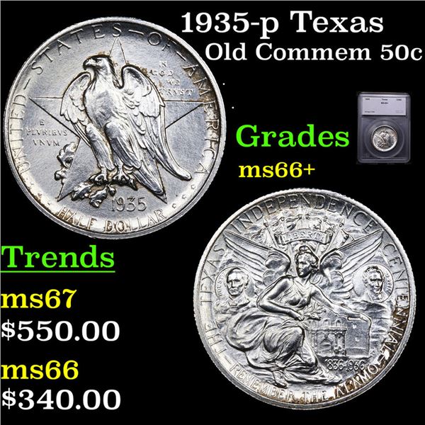 1935-p Texas Old Commem Half Dollar 50c Graded ms66+ BY SEGS