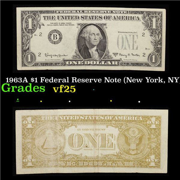 1963A $1 Federal Reserve Note (New York, NY) Grades vf+
