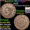 Image 1 : ***Auction Highlight*** 1822 Coronet Head Large Cent 1c Graded Choice Unc BN BY USCG (fc)