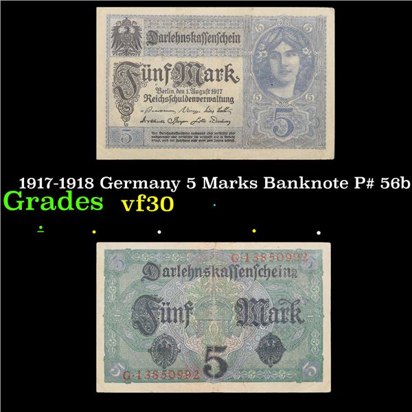 1917-1918 Germany 5 Marks Banknote P# 56b Grades vf++