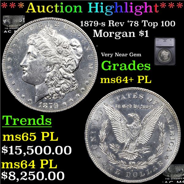 ***Auction Highlight*** 1879-s Rev '78 Top 100 Morgan Dollar $1 Graded ms64+ PL BY SEGS (fc)