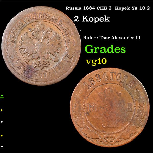 Russia 1884 ??? 2  Kopek Y# 10.2 Grades vg+