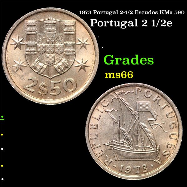 1973 Portugal 2-1/2 Escudos KM# 590 Grades GEM+ Unc