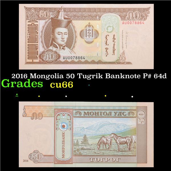 2016 Mongolia 50 Tugrik Banknote P# 64d Grades Gem+ CU