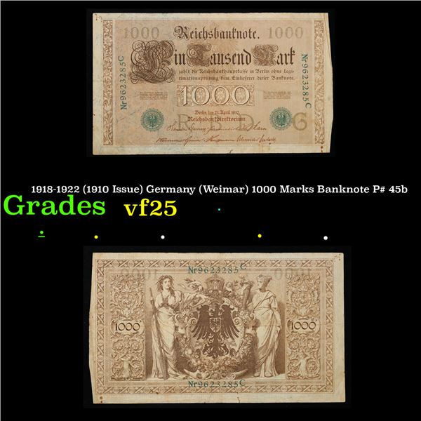 1918-1922 (1910 Issue) Germany (Weimar) 1000 Marks Banknote P# 45b Grades vf+