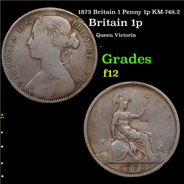 1873 Britain 1 Penny 1p KM-749.2 Grades f, fine