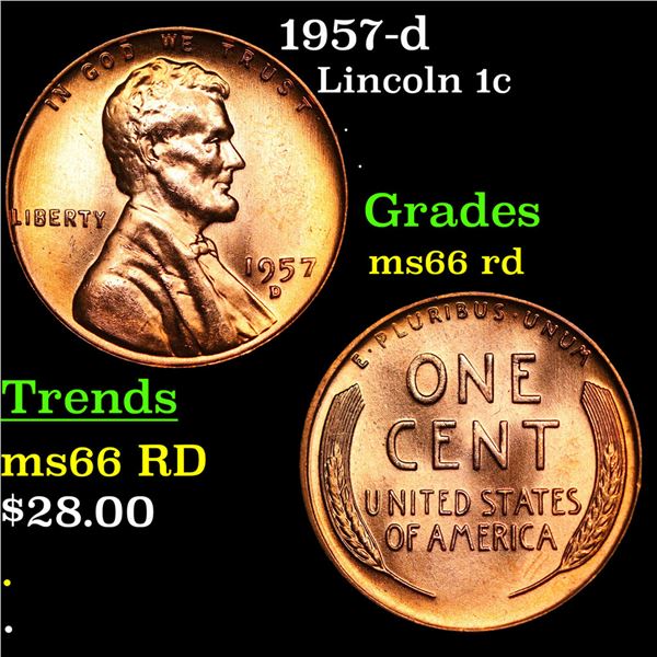 1957-d Lincoln Cent 1c Grades GEM+ Unc RD