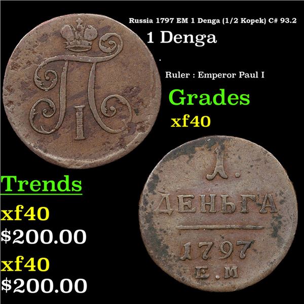 Russia 1797 EM 1 Denga (1/2 Kopek) C# 93.2 Grades xf