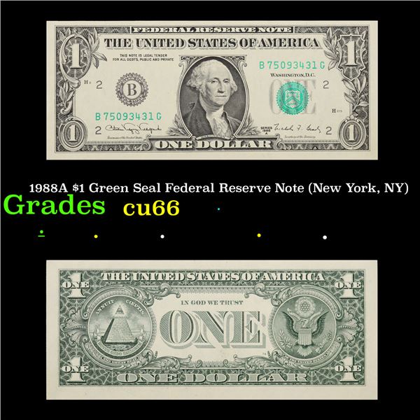 1988A $1 Green Seal Federal Reserve Note (New York, NY) Grades Gem+ CU