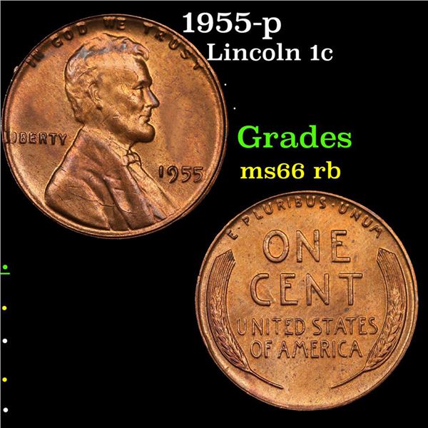 1955-p Lincoln Cent 1c Grades GEM Unc RB