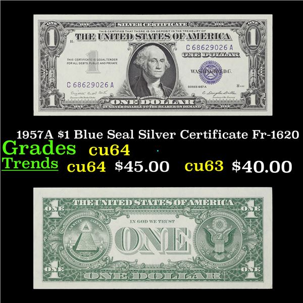 1957A $1 Blue Seal Silver Certificate Fr-1620 Grades Choice CU