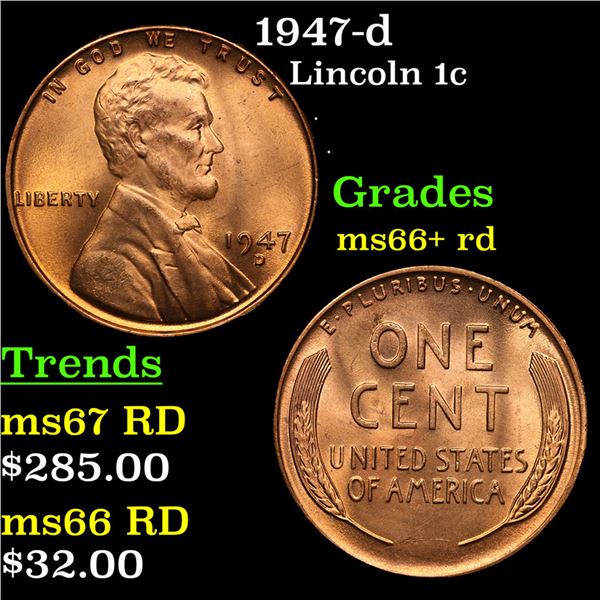 1947-d Lincoln Cent 1c Grades GEM++ RD