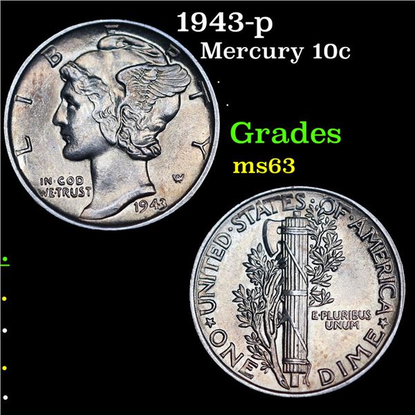 1943-p Mercury Dime 10c Grades Select Unc