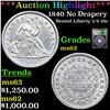 Image 1 : ***Auction Highlight*** 1840 No Drapery Seated Liberty Half Dime 1/2 10c Graded Select Unc BY USCG (