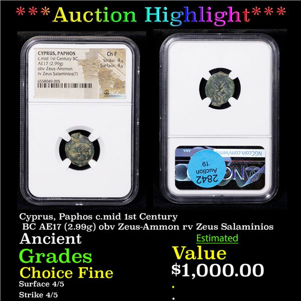 ***Auction Highlight*** NGC Cyprus, Paphos c.mid 1st Century BC AE17 (2.99g) obv Zeus-Ammon rv Zeus 