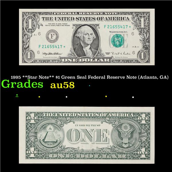 1995 **Star Note** $1 Green Seal Federal Reserve Note (Atlanta, GA) Grades Choice AU/BU Slider
