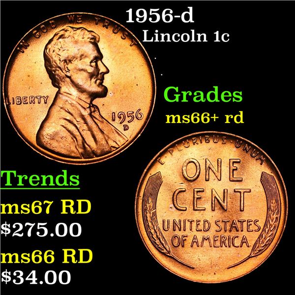 1956-d Lincoln Cent 1c Grades Gem+ Unc RD