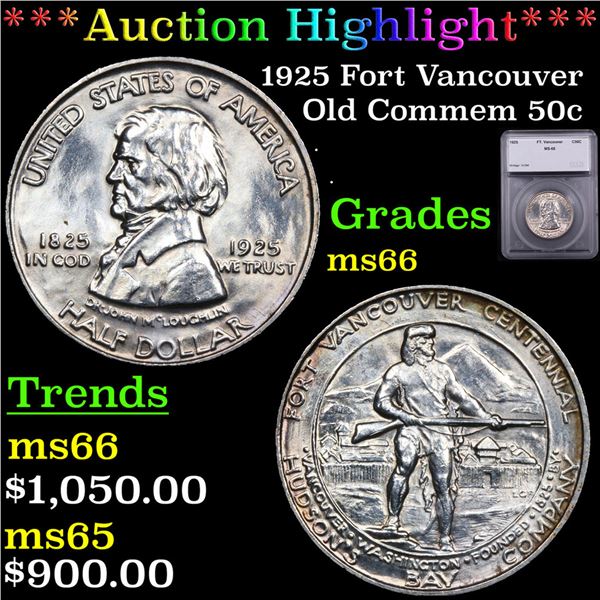 ***Auction Highlight*** 1925 Fort Vancouver Old Commem Half Dollar 50c Graded ms66 BY SEGS (fc)