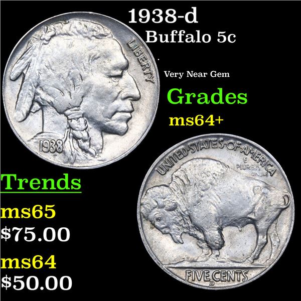 1938-d Buffalo Nickel 5c Grades Choice+ Unc