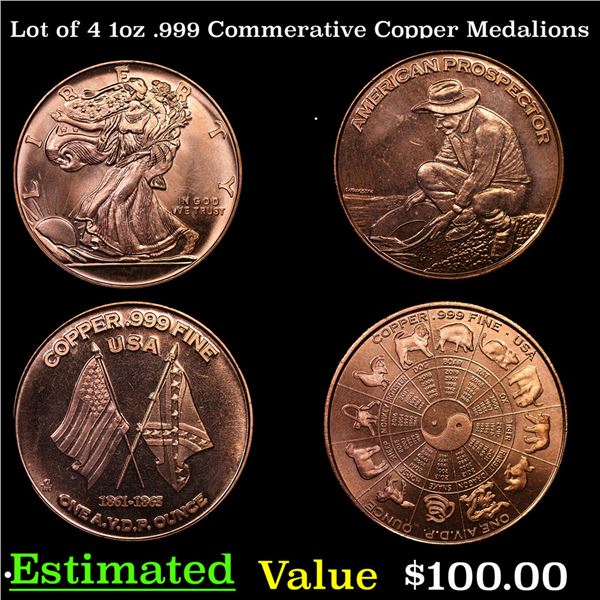 Lot of 4 1oz .999 Commerative Copper Medalions