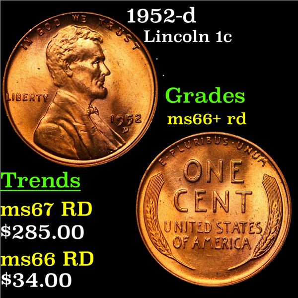 1952-d Lincoln Cent 1c Grades GEM++ RD