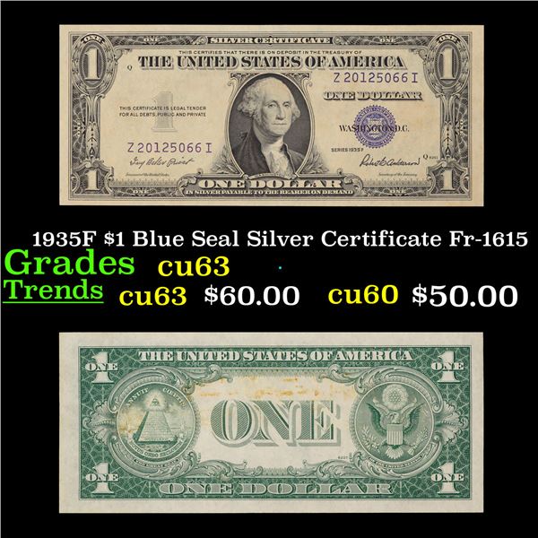 1935F $1 Blue Seal Silver Certificate Fr-1615 Grades Select CU