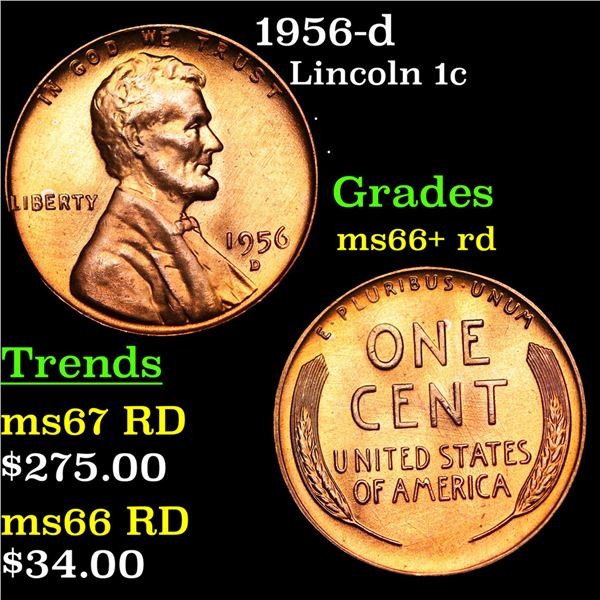 1956-d Lincoln Cent 1c Grades GEM++ RD