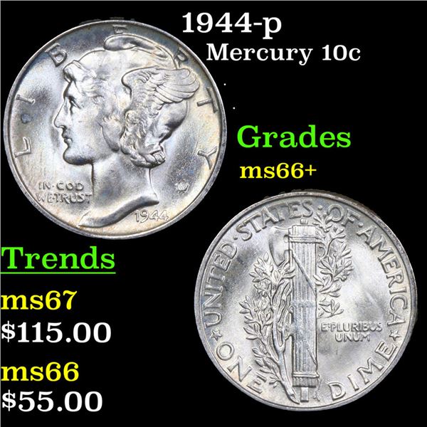 1944-p Mercury Dime 10c Grades GEM++ Unc