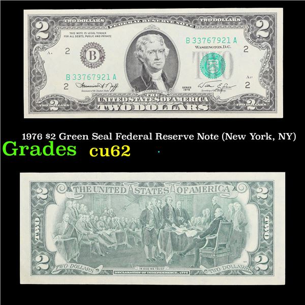 1976 $2 Green Seal Federal Reserve Note (New York, NY) Grades Gem CU