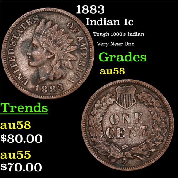 1883 Indian Cent 1c Grades Choice AU/BU Slider