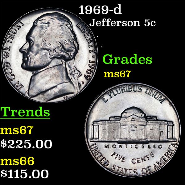 1969-d Jefferson Nickel 5c Grades GEM++ Unc