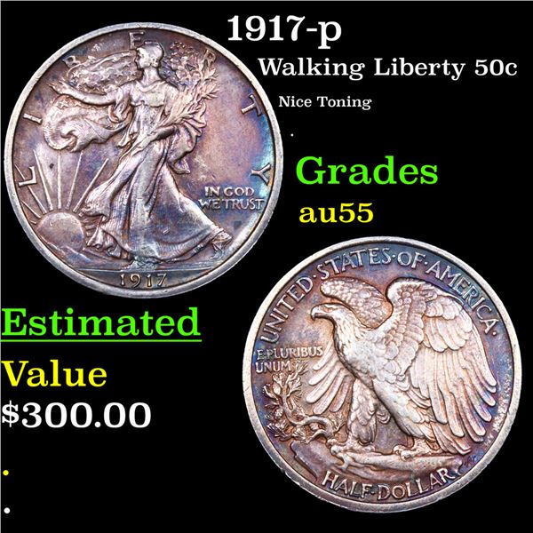 1917-p Walking Liberty Half Dollar 50c Grades Choice AU