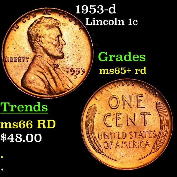 1953-d Lincoln Cent 1c Grades Gem+ Unc RD