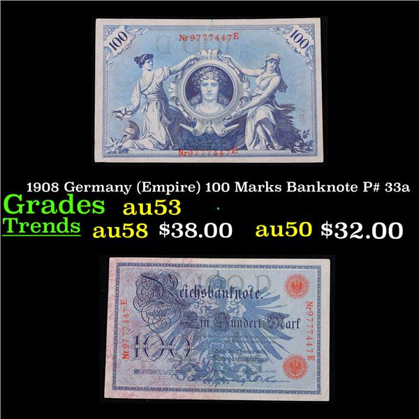 1908 Germany (Empire) 100 Marks Banknote P# 33a Grades Select AU