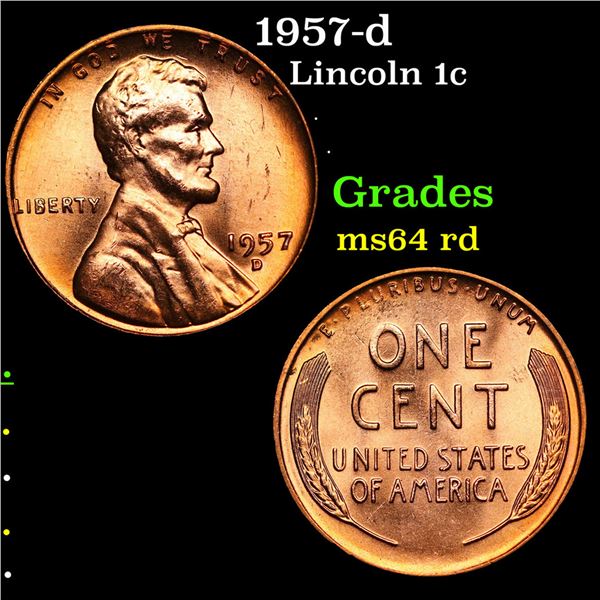 1957-d Lincoln Cent 1c Grades Choice Unc RD