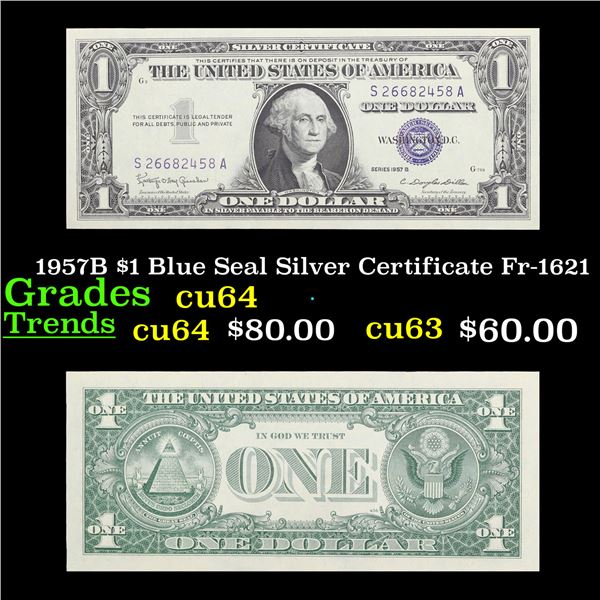 1957B $1 Blue Seal Silver Certificate Fr-1621 Grades Choice CU