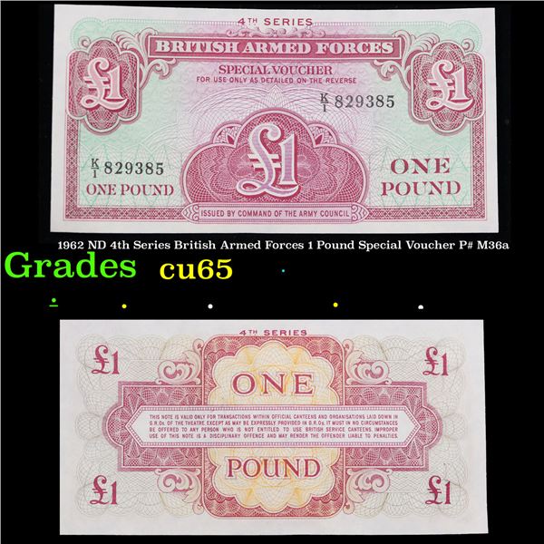 1962 ND 4th Series British Armed Forces 1 Pound Special Voucher P# M36a Grades Gem CU