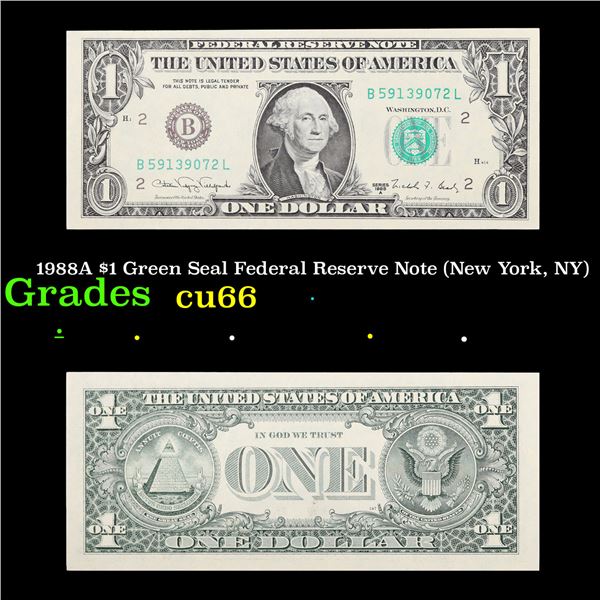 1988A $1 Green Seal Federal Reserve Note (New York, NY) Grades Gem+ CU
