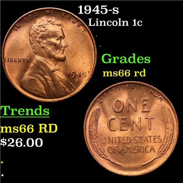1945-s Lincoln Cent 1c Grades GEM+ Unc RD