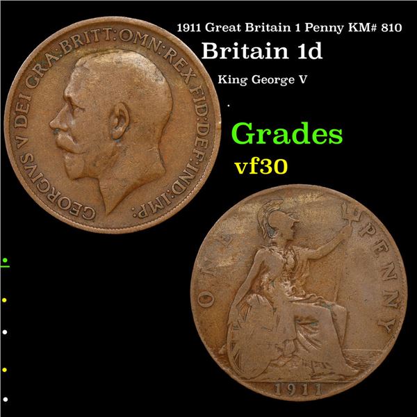 1911 Great Britain 1 Penny KM# 810 Grades vf++