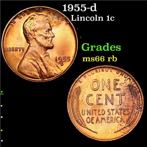 1955-d Lincoln Cent 1c Grades GEM+ Unc RB
