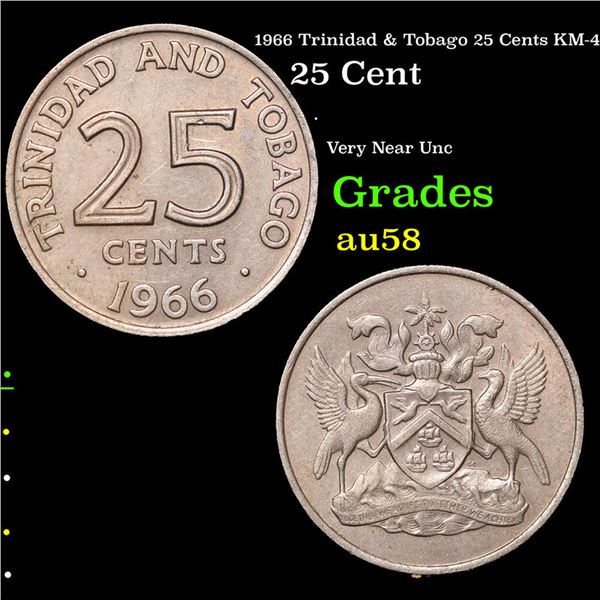1966 Trinidad & Tobago 25 Cents KM-4 Grades Choice AU/BU Slider
