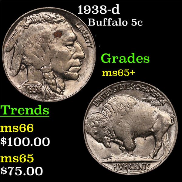 1938-d Buffalo Nickel 5c Grades GEM+ Unc