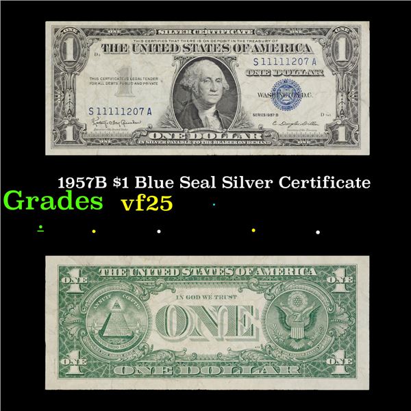 1957B $1 Blue Seal Silver Certificate Grades vf+