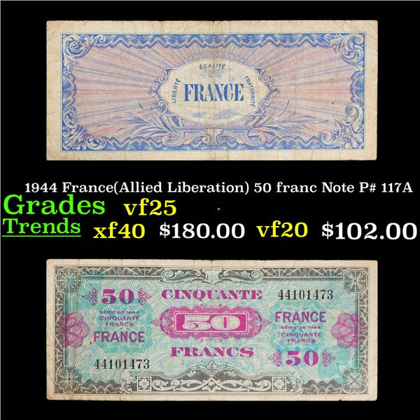 1944 France(Allied Liberation) 50 franc Note P# 117A Grades vf+