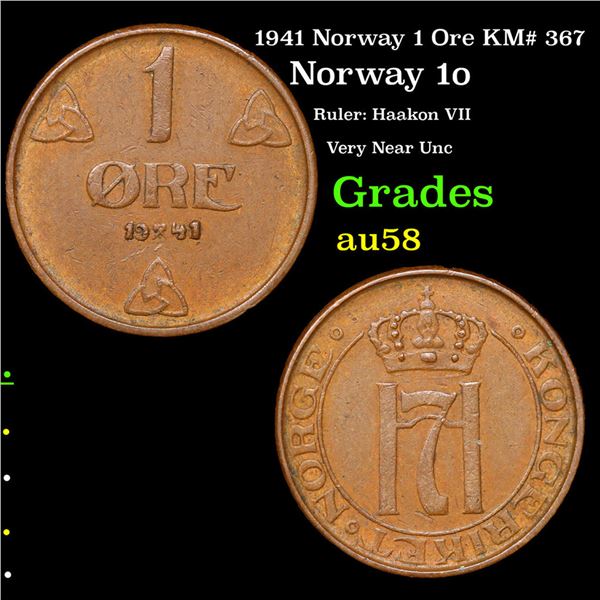 1941 Norway 1 Ore KM# 367 Grades Choice AU/BU Slider